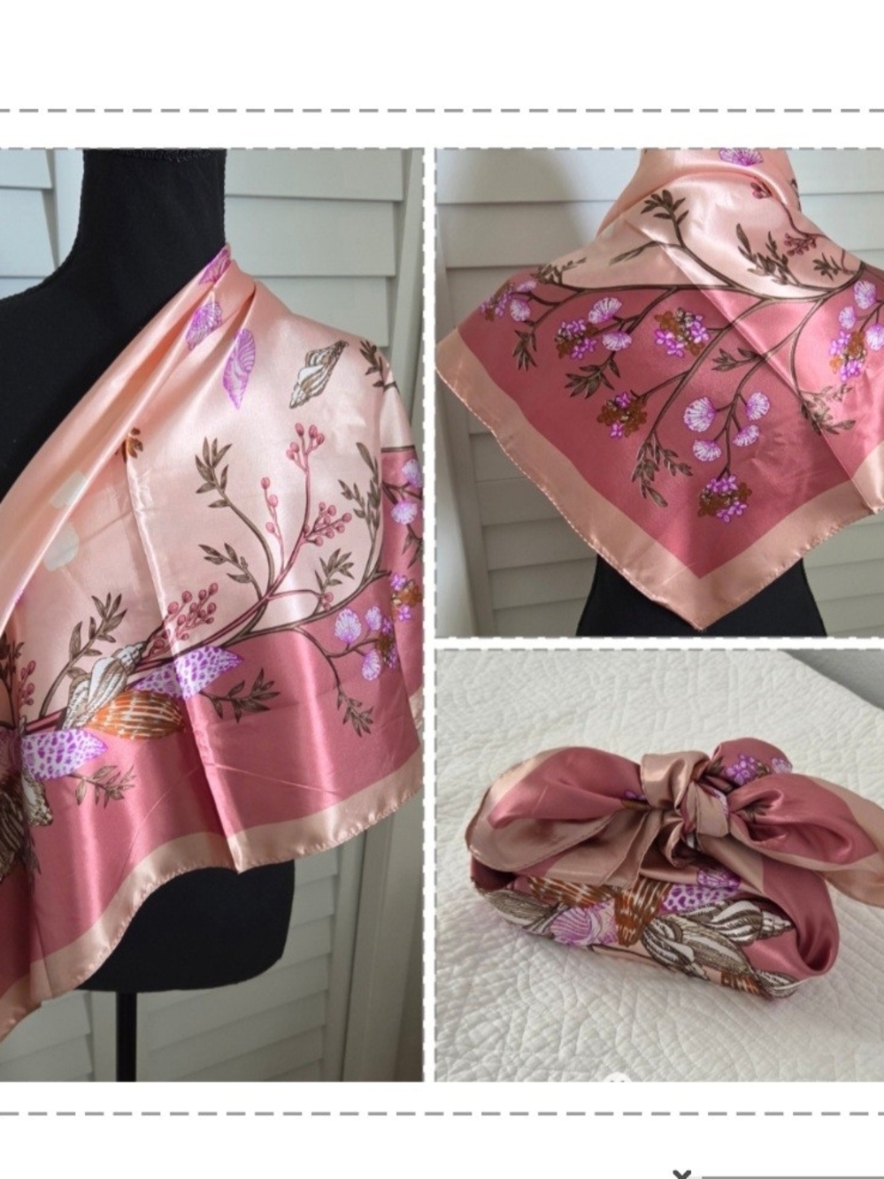 Silk Floral Square Scarf in Rose Pink
